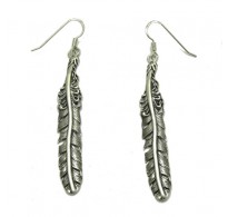 E000696 Sterling Silver Earrings Solid Feather 925 Empress